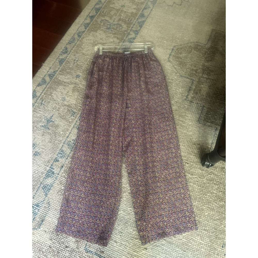 Amanda Smith Pure Silk Wide Leg Pants Purple Geometric Medallion Print Size 8